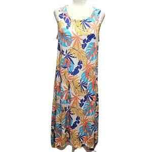 Water Lily Womens 100% Rayon Leafy Floral Print Rouged Hem Tank Sun Dress Size S